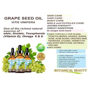 GRAPE SEED Oil. 100% Pure / Natural / Undiluted Cold Pressed Carrier Oil for Skin, Hair, Massage and Nail Care. 4 Fl. oz-120 ml.