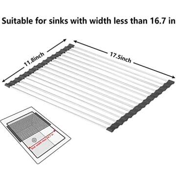 HEREOF Roll Up Dish Drying Rack for Kitchen Counter, Rolling Stainless Steel Sink Drying Mat Foldabl...