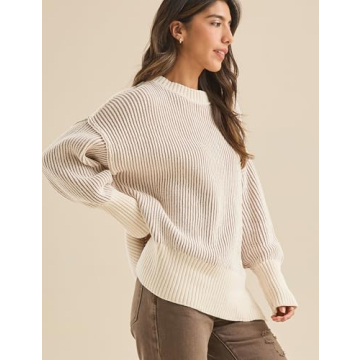 Faleave Women's Fashion Sweater Fall Casual Long Sleeve Ribbed Knit Crew Neck Pullover Sweaters Blouse Tops(Brown-XS)