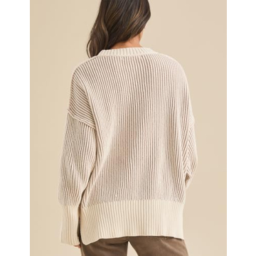 Faleave Women's Fashion Sweater Fall Casual Long Sleeve Ribbed Knit Crew Neck Pullover Sweaters Blouse Tops(Brown-XS)