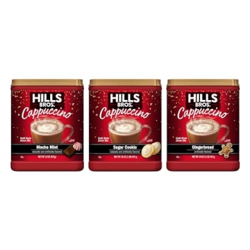 Hills Bros. Instant Cappuccino Mix, Limited Edition Holiday Variety Pack (6 oz, Pack of 3) – Conve...
