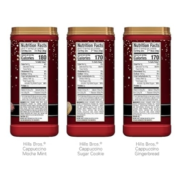 Hills Bros. Instant Cappuccino Mix, Limited Edition Holiday Variety Pack (6 oz, Pack of 3) – Convenient & Versatile, Instant Hot or Iced Coffee, Frothy & Rich Flavor - Just Add Water