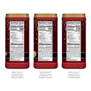 Hills Bros. Instant Cappuccino Mix, Limited Edition Holiday Variety Pack (6 oz, Pack of 3) – Convenient & Versatile, Instant Hot or Iced Coffee, Frothy & Rich Flavor - Just Add Water