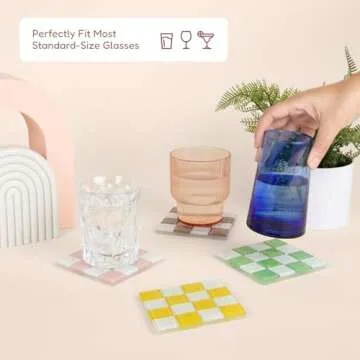Stylish Checkered Drink Coaster Set for Home Decor