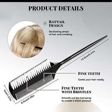 2 Pcs Black Smoothing and Sectioning Brush Set - Double-Sided Comb for Edge Teasing, Parting, and Ba...