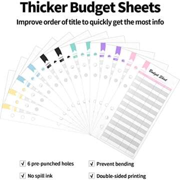 Sooez Money Bill Organizer for Cash, A6 Money Saving Budget Binder with Cash Envelopes, Rose Gold Sticky Labels &Extra Thick Expense Sheets, Budget Book Cash Envelopes for Budgeting, Black