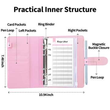 Sooez Money Bill Organizer for Cash, A6 Money Saving Budget Binder with Cash Envelopes, Rose Gold Sticky Labels &Extra Thick Expense Sheets, Budget Book Cash Envelopes for Budgeting, Black