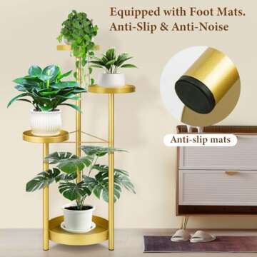 Matekxy Metal Plant Stand Indoor Outdoor 4-Tiper with 4 Flower Pot Holders Corner Tall Plant Shelves Multiplel Foldable Planter Rack Display Shelves for Livingroom, Bedroom, Office - Gold