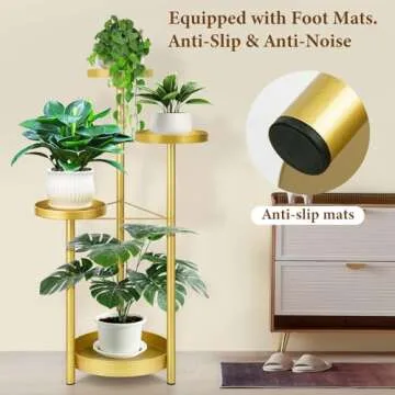 Matekxy Metal Plant Stand Indoor Outdoor 4-Tiper with 4 Flower Pot Holders Corner Tall Plant Shelves Multiplel Foldable Planter Rack Display Shelves for Livingroom, Bedroom, Office - Gold