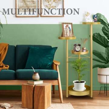 Matekxy Metal Plant Stand Indoor Outdoor 4-Tiper with 4 Flower Pot Holders Corner Tall Plant Shelves Multiplel Foldable Planter Rack Display Shelves for Livingroom, Bedroom, Office - Gold