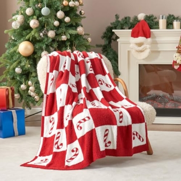 Candy Cane Throw Blanket - Soft Xmas Décor 50x60