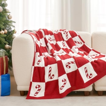 Candy Cane Throw Blanket - Soft Xmas Décor 50x60
