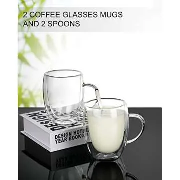 LIBWYS 2 Pack Double Walled Coffee Cups Glasses Mugs, 12oz Espresso Cappuccino Latte Tea Cups with Handle, Heat Resistant Borosilicate Clear Glasses 350ml