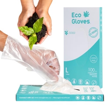 Eco-Friendly Compostable Disposable Gloves for Cooking and Cleaning | 100-Count Clear (Small)
