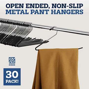 Zober Pants Hangers Non Slip - 30 Pack Open Ended Pants and Jean Hangers for Closet - Space Saving C...