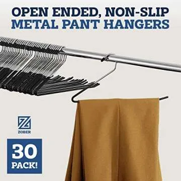 Zober Pants Hangers Non Slip - 30 Pack Open Ended Pants and Jean Hangers for Closet - Space Saving C...
