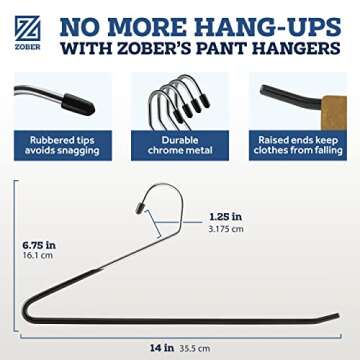 Zober Pants Hangers Non Slip - 30 Pack Open Ended Pants and Jean Hangers for Closet - Space Saving Clothes Hanger - Strong, Durable, Metal Pant Hangers (Black)