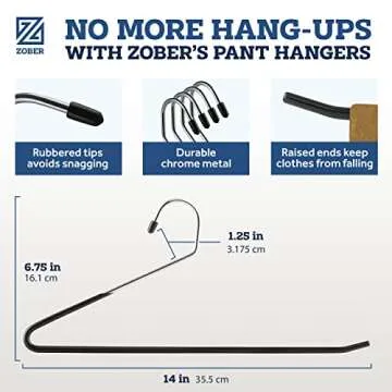 Zober Pants Hangers Non Slip - 30 Pack Open Ended Pants and Jean Hangers for Closet - Space Saving Clothes Hanger - Strong, Durable, Metal Pant Hangers (Black)