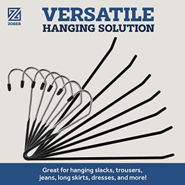 Zober Pants Hangers Non Slip - 30 Pack Open Ended Pants and Jean Hangers for Closet - Space Saving Clothes Hanger - Strong, Durable, Metal Pant Hangers (Black)