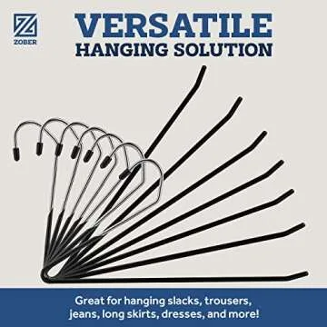 Zober Pants Hangers Non Slip - 30 Pack Open Ended Pants and Jean Hangers for Closet - Space Saving Clothes Hanger - Strong, Durable, Metal Pant Hangers (Black)