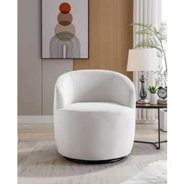 i-POOK Swivel Barrel Chair, 360 Degree Swivel Round Sofa Chair, Modern Velvet Leisure Arm Chair Lounge Club Chair Accent Chair for Bedroom Living Room Lounge Hotel, White