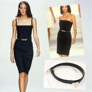 Glamorstar Skinny Women’s Thin Waist Belt - Stylish Gold Buckle Design for Dresses