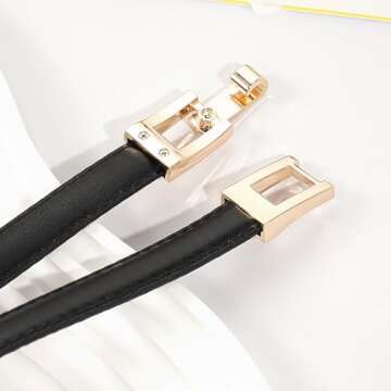 Glamorstar Skinny PU Leather Belt with Gold Buckle