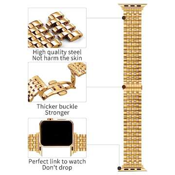 QUNDAXI Compatible Apple Watch Bands 40mm 41mm 38mm 45mm 44mm 42mm, Stainless Steel iWatch Band with Case for Apple Watch Women and Men Series 9 8 7 6 5 4 3 2 1 SE, Gold