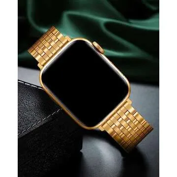 QUNDAXI Compatible Apple Watch Bands 40mm 41mm 38mm 45mm 44mm 42mm, Stainless Steel iWatch Band with Case for Apple Watch Women and Men Series 9 8 7 6 5 4 3 2 1 SE, Gold