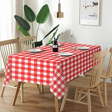 QIKSION Red Gingham Tablecloth Disposable 3 Pack for Parties