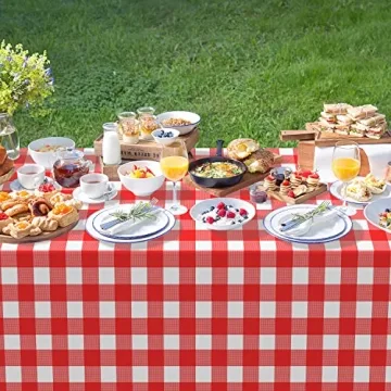 QIKSION Red Gingham Tablecloth Disposable 3 Pack for Parties