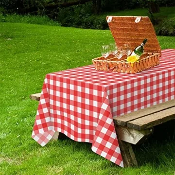 QIKSION Red Gingham Tablecloth Disposable 3 Pack for Parties