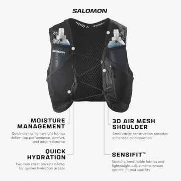Salomon Unisex Active Skin 4 Hydration & Storage Vest with 500ml Flasks Included - Black / Metal - M