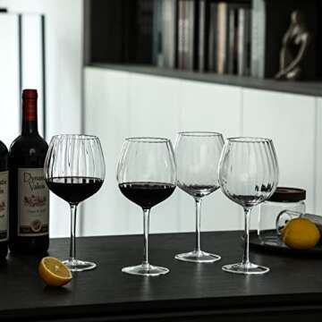 EVEREST GLOBAL Ribbed Wine Glasses Set of 4 Ideal Gift