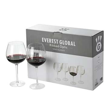 EVEREST GLOBAL Ribbed Wine Glasses Set of 4 Ideal Gift