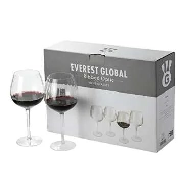 EVEREST GLOBAL Ribbed Wine Glasses Set of 4 Ideal Gift