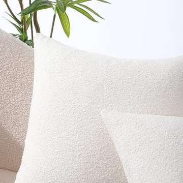 WOKANI White Textured Boucle Throw Pillow Covers 18x18 Decorative Neutral Decorations Accent Decor Cushion Cases Home Square for Couch Living Room Bedroom Sofa,Set of 2 Cream Ivory