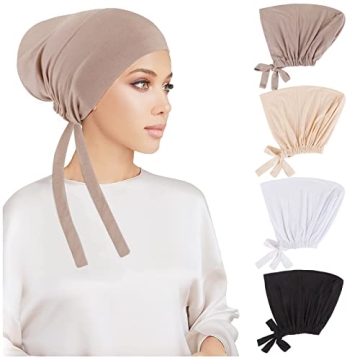 PHOGARY 4 Pcs Women Hijab Undercap, Islamic Muslim Under Hijab Cap Inner Under Scarf Hat Hijab Cap w...