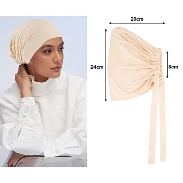 PHOGARY 4 Pcs Women Hijab Undercap, Islamic Muslim Under Hijab Cap Inner Under Scarf Hat Hijab Cap with Tie Back Closure Solid Color Underscarf Hijab Cap Turban Head Wraps for Women Chemo Sleep Cap(C)