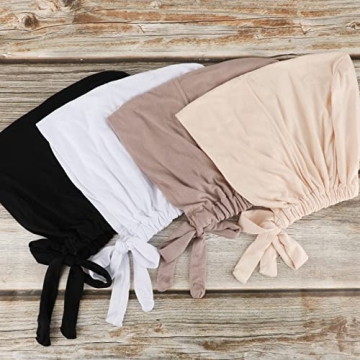 PHOGARY 4 Pcs Women Hijab Undercap, Islamic Muslim Under Hijab Cap Inner Under Scarf Hat Hijab Cap with Tie Back Closure Solid Color Underscarf Hijab Cap Turban Head Wraps for Women Chemo Sleep Cap(C)
