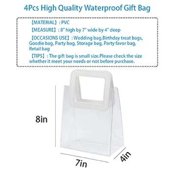 Clear Gift Bag with Handle, 4 Pcs Transparent PVC Gift Bag, Heavy Duty Reusable Gift Wrap Bags for B...