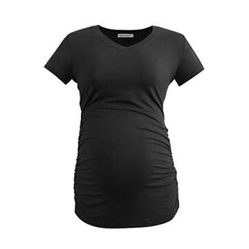 Smallshow Women's V Neck Maternity Shirt Side Ruched Tunic Pregnancy Short Sleeve Top Clothes 3-Pack Black/Deep Grey/Light Grey Medium