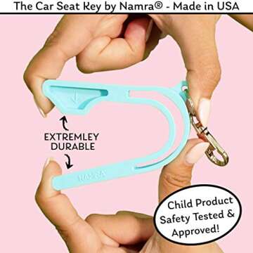 The Car Seat Key - Original Car Seat Key Chain Buckle Release Tool - Easy Unbuckle Opener Aid for Nails, Parents, Grandparents & Older Children by NAMRA Made in USA (Pink)