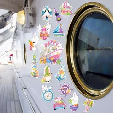 Capoda 16 Pcs Happy Easter Cruise Door Magnets Decorations Ship Car Refrigerator Stickers Bunny Eggs Chicks Door Fridge Magnet for Easter Home Cruise Car Party Supplies