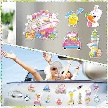 Capoda 16 Pcs Happy Easter Cruise Door Magnets Decorations Ship Car Refrigerator Stickers Bunny Eggs Chicks Door Fridge Magnet for Easter Home Cruise Car Party Supplies
