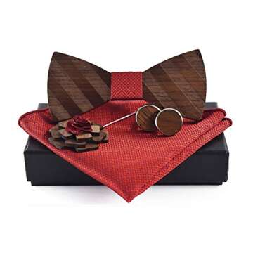 Elegant Red Wooden Bowtie and Accessories Set for Men