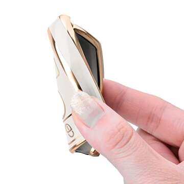 ELOHEI for Mercedes Benz Key Fob Cover, Premium Soft TPU Key Case Cover Compatible with Mercedes Benz C E S M CLS CLK G Class Keyless Smart Key Fob (Gold Edge White)