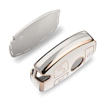 ELOHEI for Mercedes Benz Key Fob Cover, Premium Soft TPU Key Case Cover Compatible with Mercedes Benz C E S M CLS CLK G Class Keyless Smart Key Fob (Gold Edge White)