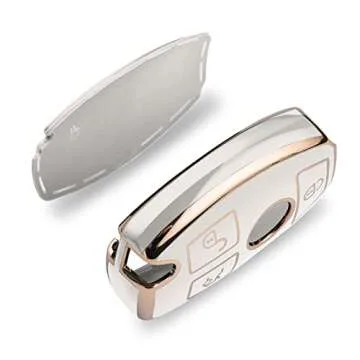 ELOHEI for Mercedes Benz Key Fob Cover, Premium Soft TPU Key Case Cover Compatible with Mercedes Benz C E S M CLS CLK G Class Keyless Smart Key Fob (Gold Edge White)