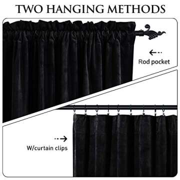 StangH Black Velvet Curtains 96 inches Long - Blackout Thermal Insulated Drapes Energy Smart Repel S...